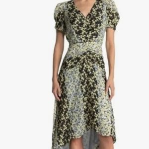 Parker Shelley Floral Print Silk Blend Dress Blossom Stripe Size OO